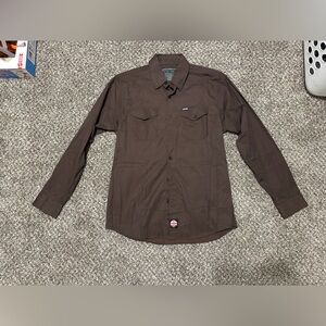 Dixxon Men’s Workforce Long Sleeve Button Up Brown & Black Striped Shirt Sz L